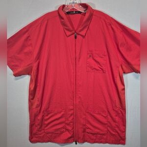 Barber Strong Men’s 3XL Red Barber Jacket Zip Front Short Sleeve Workwear Smock